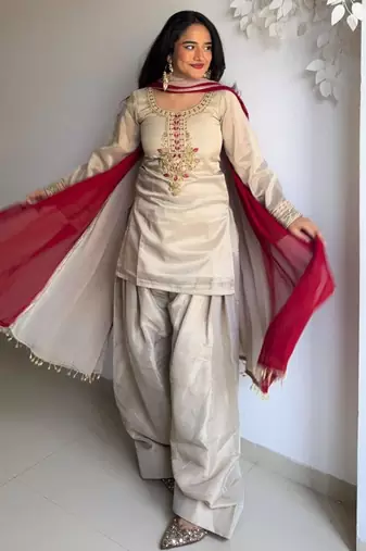 Ivory organza embroidered kurta-sets