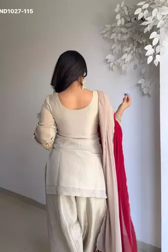 ivory organza kurta set with embroidered thread work