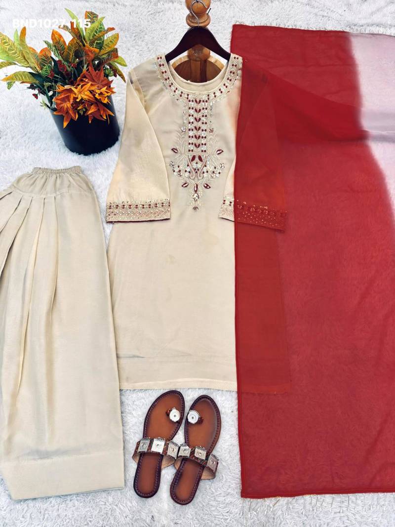 Ivory organza embroidered kurta-sets
