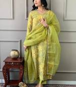 Women's Beautiful Printed Work Rayon Fabric Straight Kurta Pant and Dupatta Set