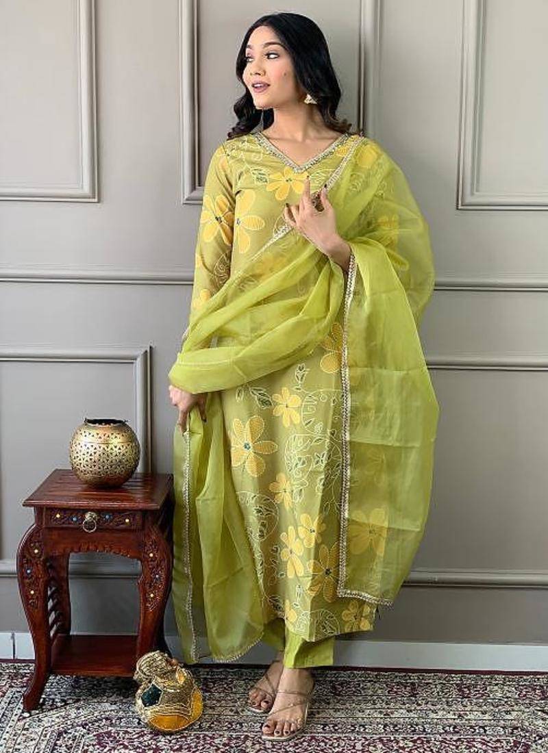 Women's Beautiful Printed Work Rayon Fabric Straight Kurta Pant and Dupatta Set
