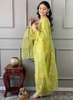 Women's Beautiful Printed Work Rayon Fabric Straight Kurta Pant and Dupatta Set 3