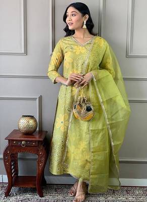 Women's Beautiful Printed Work Rayon Fabric Straight Kurta Pant and Dupatta Set 5