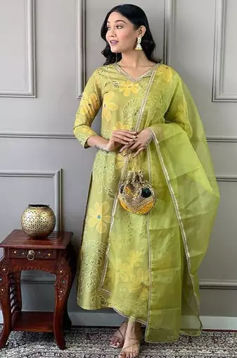Women's Beautiful Printed Work Rayon Fabric Straight Kurta Pant and Dupatta Set