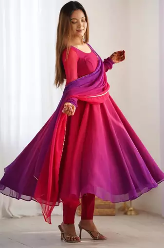 pink georgette kurta set with plain anarkali style