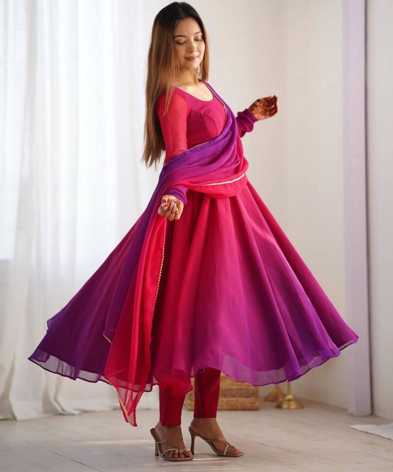 Pink georgette plain kurta-sets