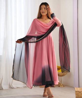 rose georgette plain anarkali kurta set 1