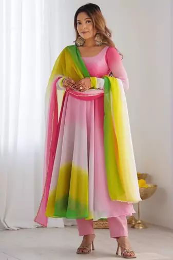 Baby-pink georgette plain kurta-sets