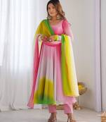 Baby-pink georgette plain kurta-sets