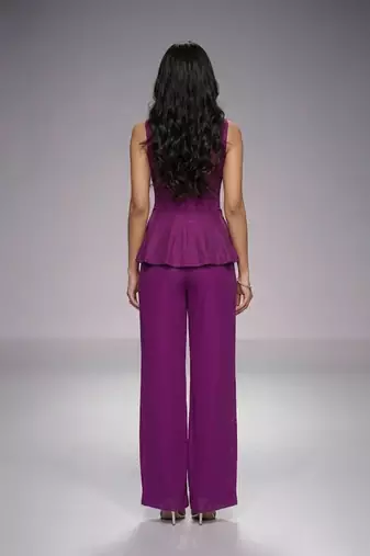 Purple embroidered raw silk co ord set