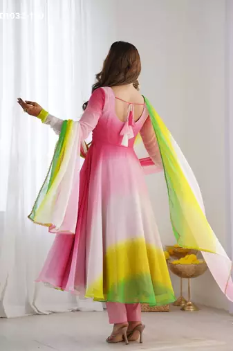 baby pink work georgette plain anarkali kurta set