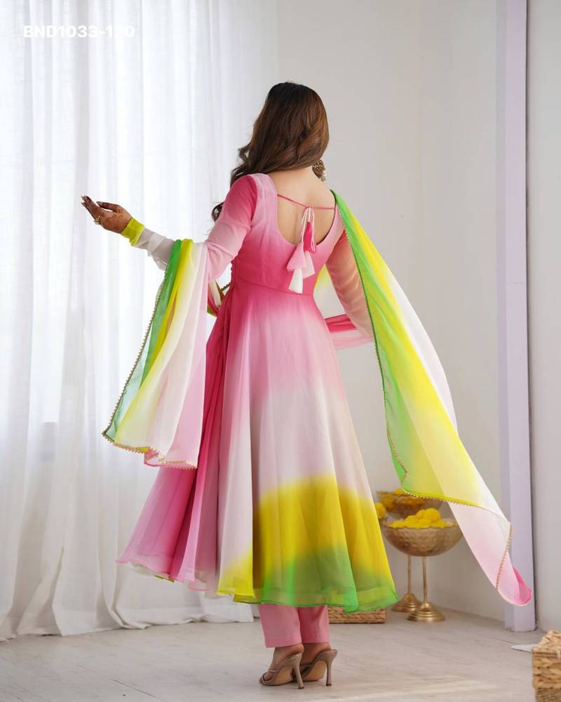 Baby-pink georgette plain kurta-sets
