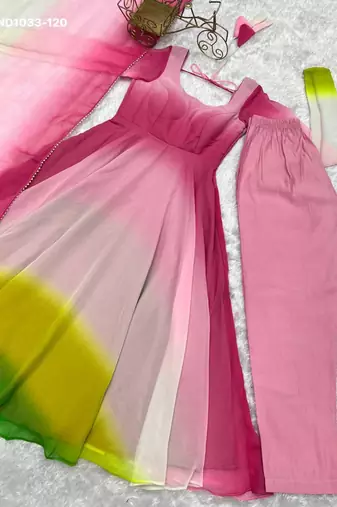 baby pink work georgette plain anarkali kurta set