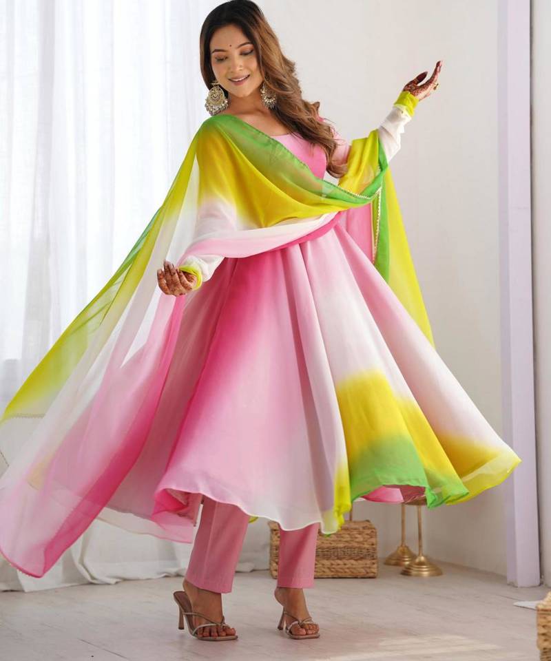 Baby-pink georgette plain kurta-sets