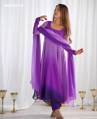 purple georgette plain kurta set 1
