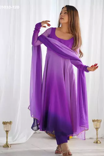 Purple georgette plain kurta-sets
