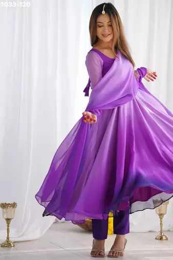 purple georgette plain kurta set