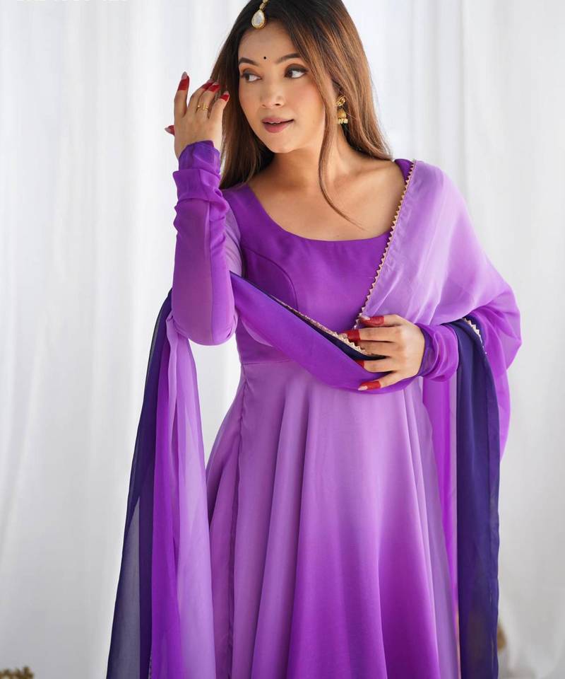 Purple georgette plain kurta-sets