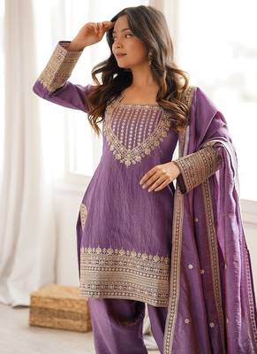 Mauve purple afghani salwar suit set with zari border 2