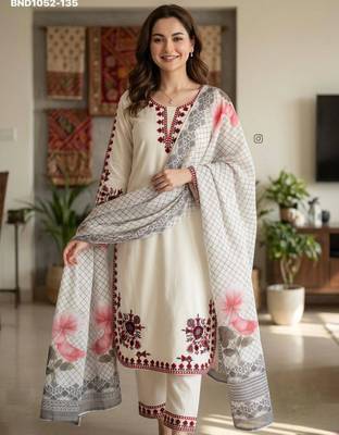 white embroidered rayon kurta set 1