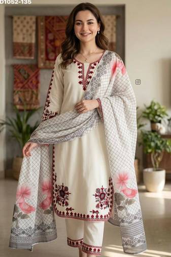 White rayon embroidered kurta-sets