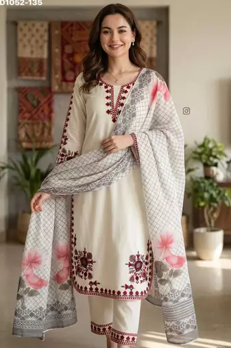 White rayon embroidered kurta-sets