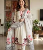 White rayon embroidered kurta-sets