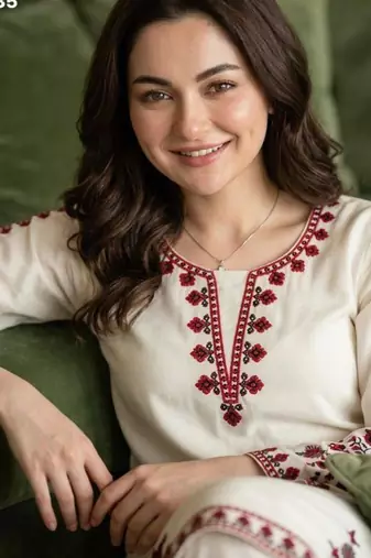 white embroidered rayon kurta set