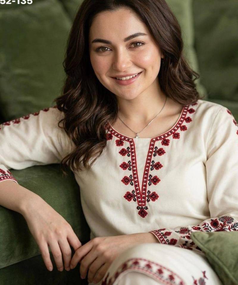 White rayon embroidered kurta-sets