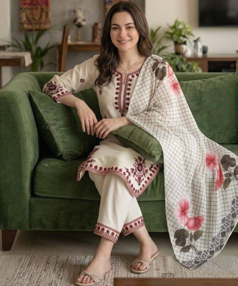 White rayon embroidered kurta-sets