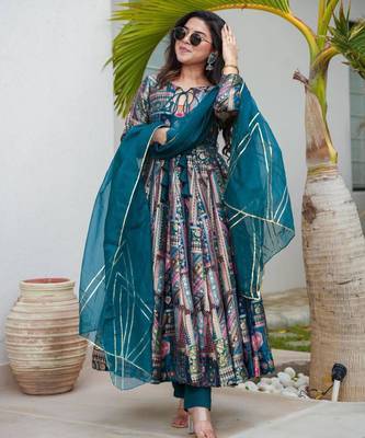 multicolor printed organza womens kurta set 1