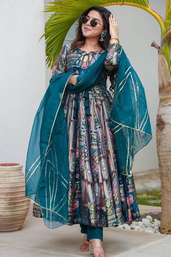 Multicolor organza printed kurta-sets