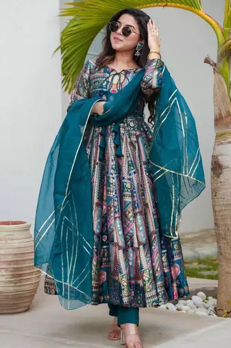 Multicolor organza printed kurta-sets