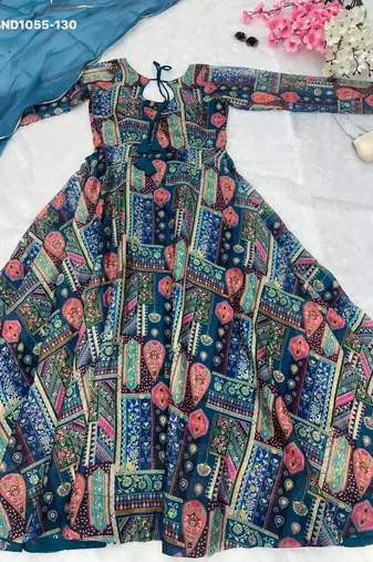 multicolor printed organza womens kurta set