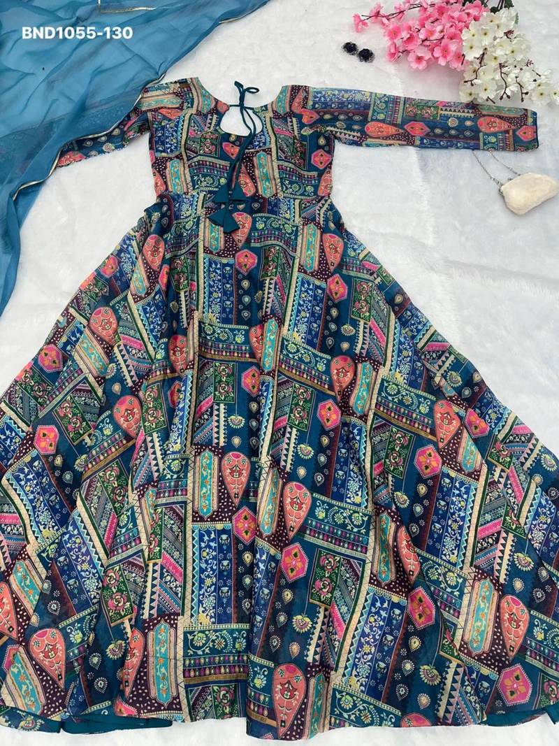Multicolor organza printed kurta-sets