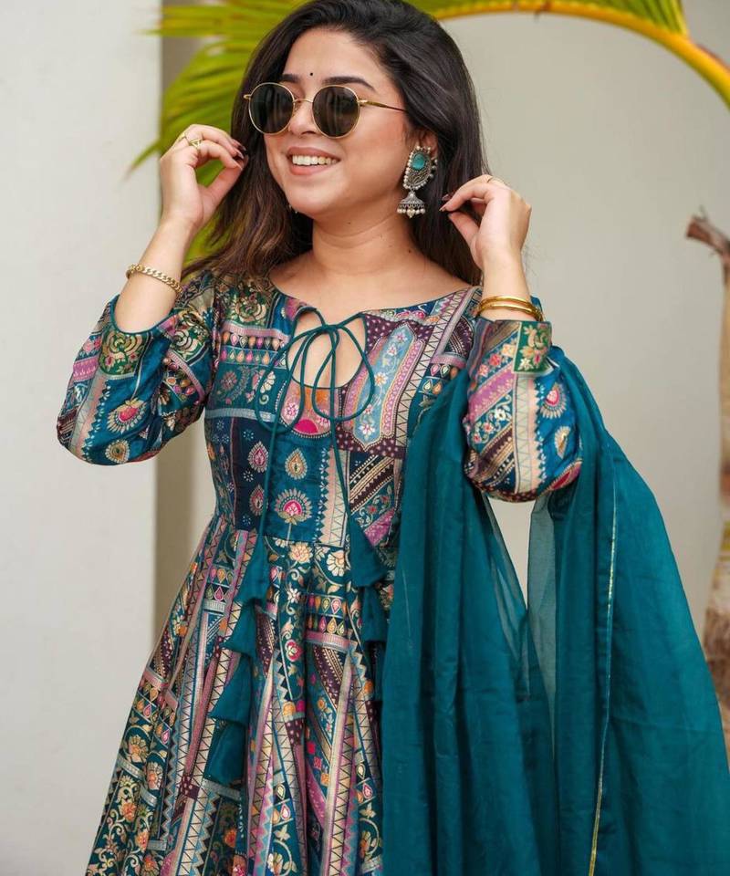 Multicolor organza printed kurta-sets