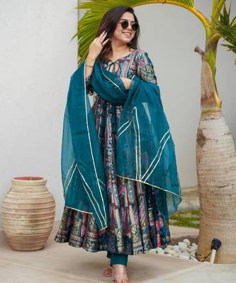 multicolor printed organza womens kurta set 5