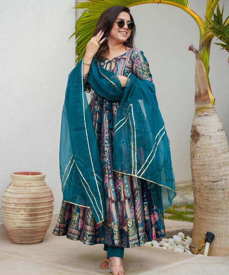Multicolor organza printed kurta-sets