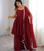 Maroon silk blend embroidered kurta-sets