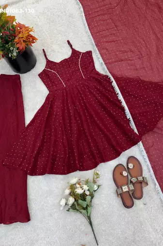 maroon embroidered silk blend kurta set