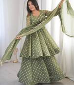 Green silk blend woven kurta-sets