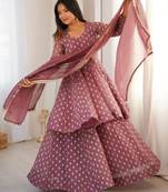 Mauve silk blend woven kurta-sets