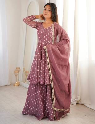 mauve woven silk blend kurta set 3