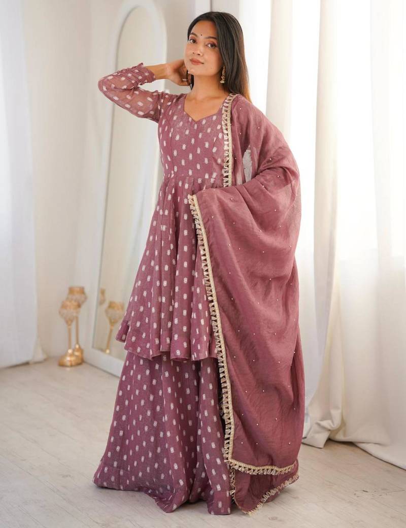 Mauve silk blend woven kurta-sets