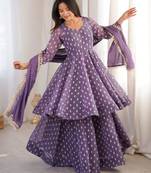Purple silk blend woven kurta-sets