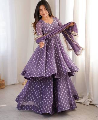 purple woven silk blend kurta set 5