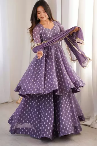 purple woven silk blend kurta set