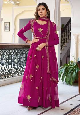 pink embroidered georgette kurta set 1
