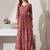 Pink striped printed rayon a-line pleated kurta