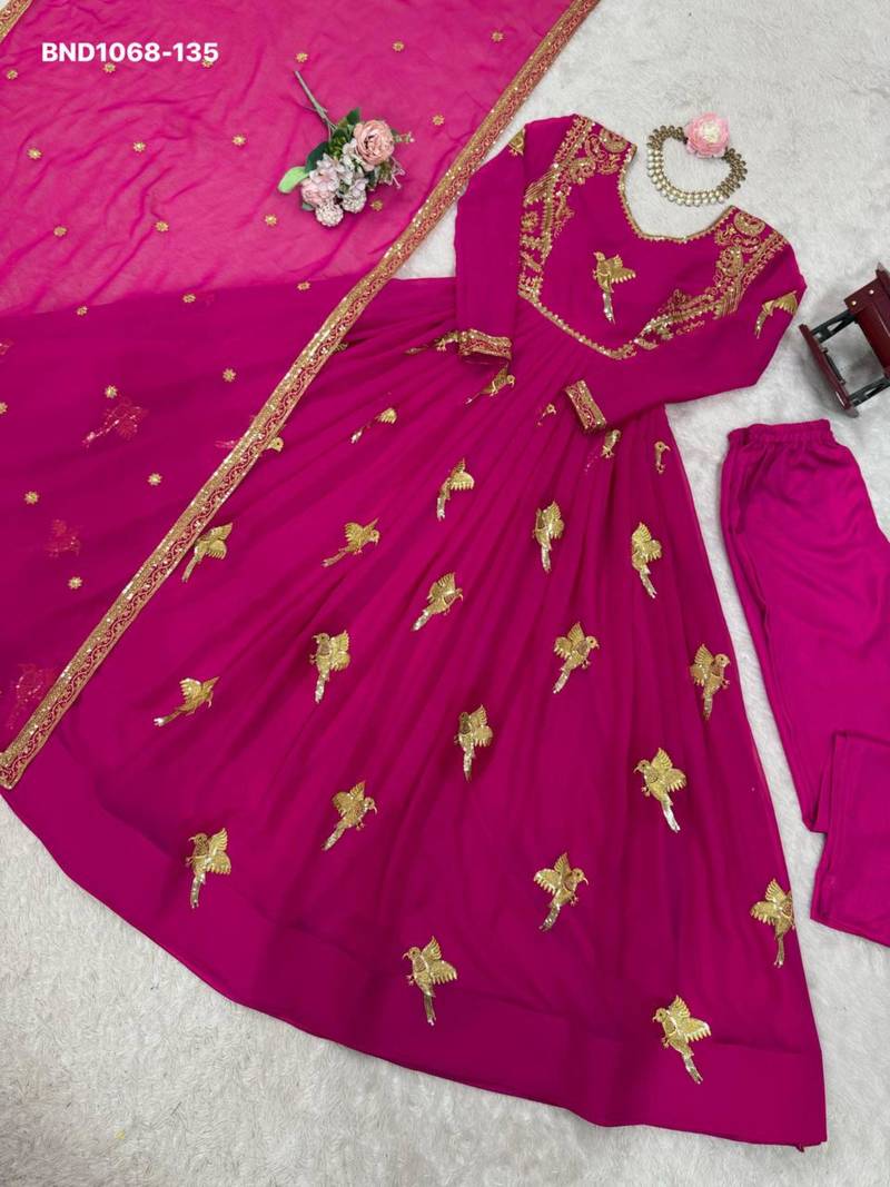 Pink georgette embroidered kurta-sets